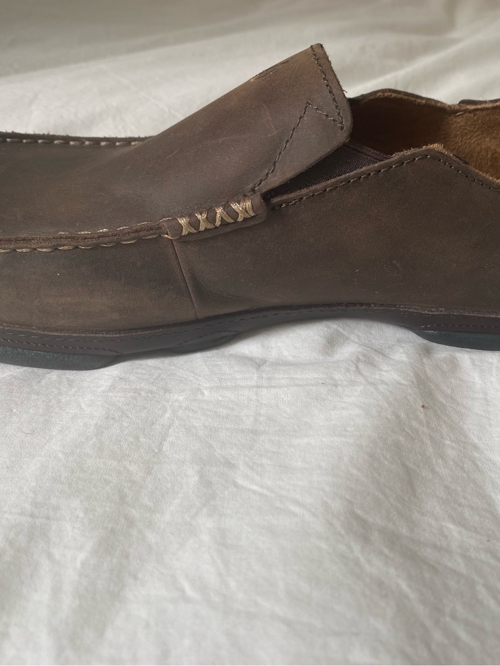 OluKai Dark Brown Leather Slip-On Loafers - Picture 7 of 8